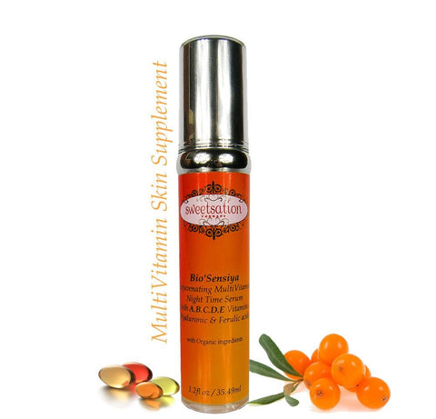 Bio'Sensiya Rejuvenating MultiVitamin Night Time Serum, with A.B.C.D.E Vitamins, Hyaluronic & Ferulic acid, 1.2oz